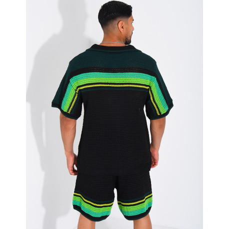 Set aus Shorts und Hemd mit Lochmuster
