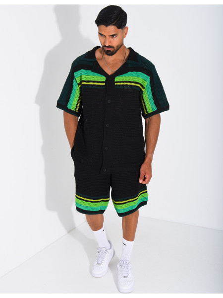 Set aus Shorts und Hemd mit Lochmuster