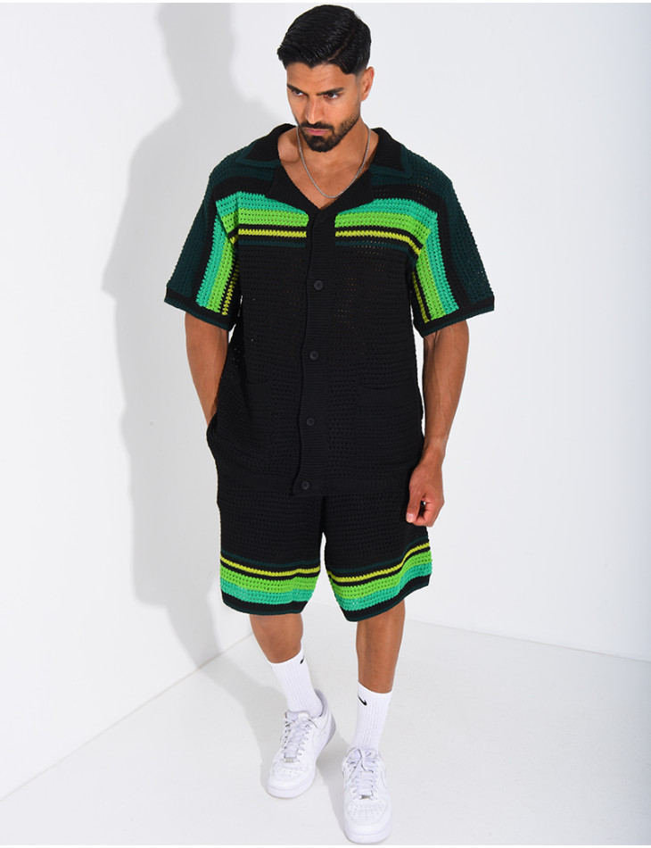 Set aus Shorts und Hemd mit Lochmuster