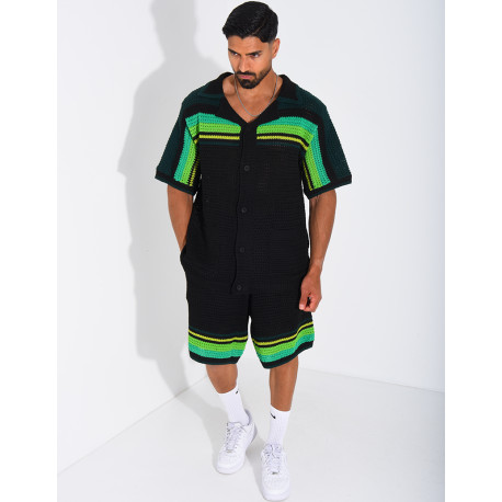 Set aus Shorts und Hemd mit Lochmuster