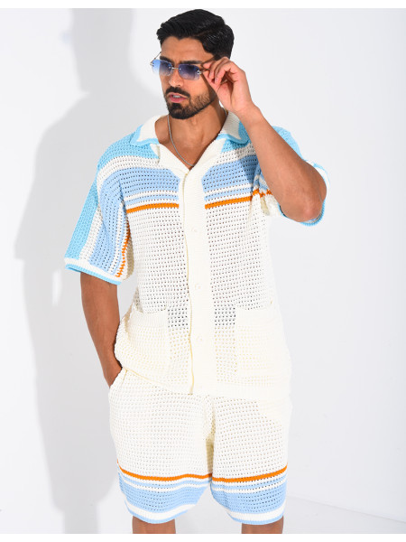 Set aus Shorts und Hemd mit Lochmuster