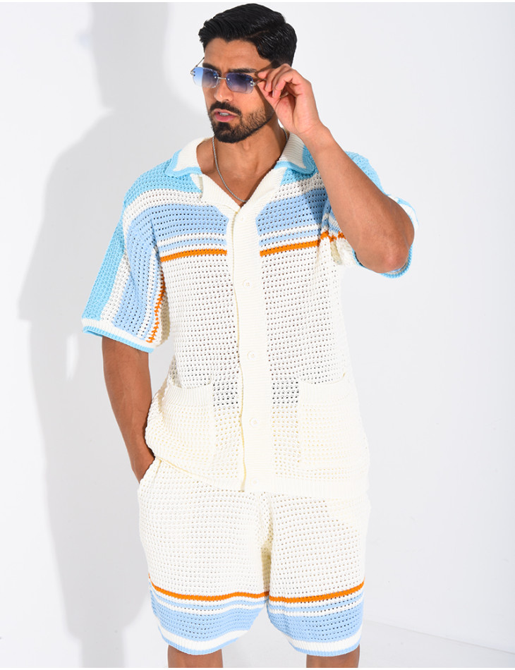 Set aus Shorts und Hemd mit Lochmuster