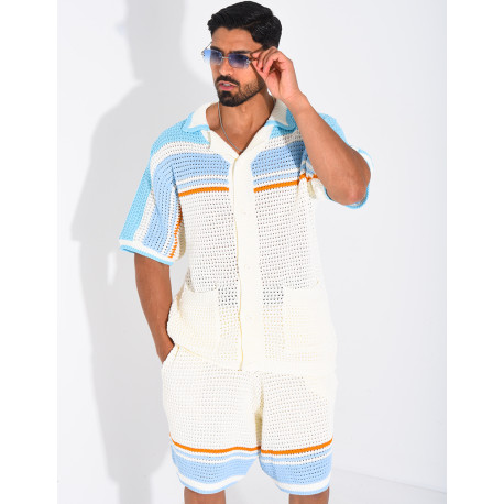 Set aus Shorts und Hemd mit Lochmuster