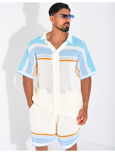 Set aus Shorts und Hemd mit Lochmuster