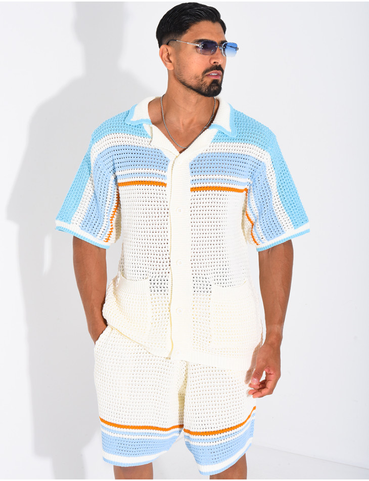 Set aus Shorts und Hemd mit Lochmuster