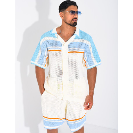 Set aus Shorts und Hemd mit Lochmuster