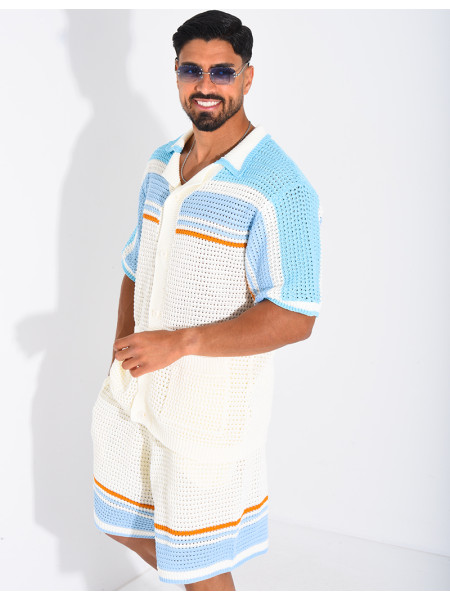 Set aus Shorts und Hemd mit Lochmuster