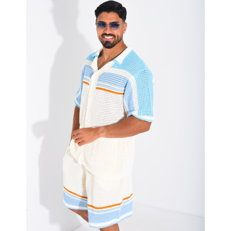 Set aus Shorts und Hemd mit Lochmuster