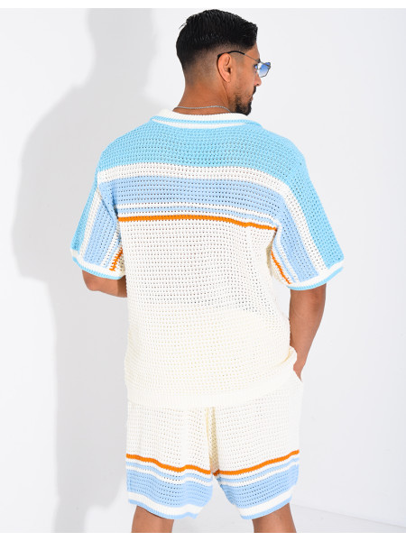 Set aus Shorts und Hemd mit Lochmuster