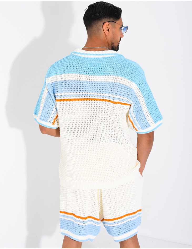 Set aus Shorts und Hemd mit Lochmuster