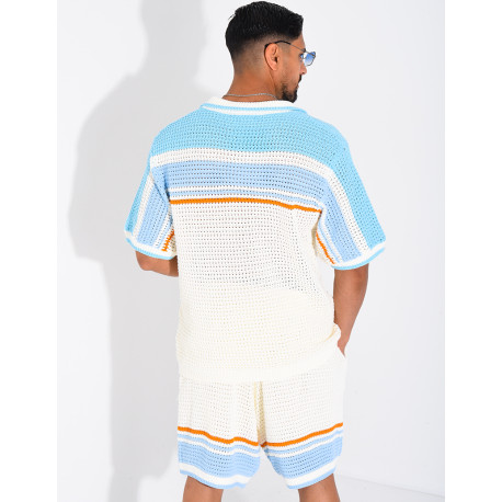 Set aus Shorts und Hemd mit Lochmuster