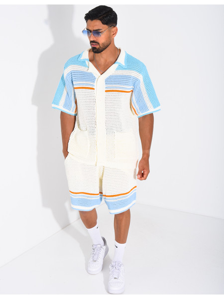 Set aus Shorts und Hemd mit Lochmuster