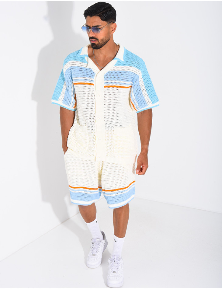 Set aus Shorts und Hemd mit Lochmuster