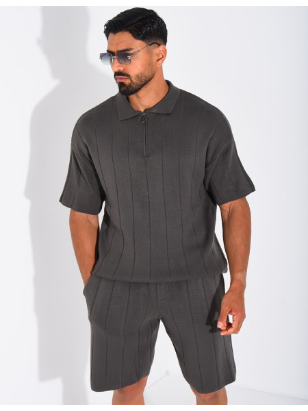 Ensemble côtelé short et polo à zip