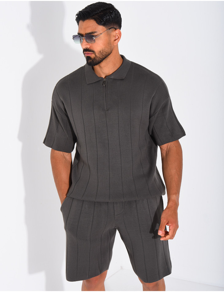 Ensemble côtelé short et polo à zip