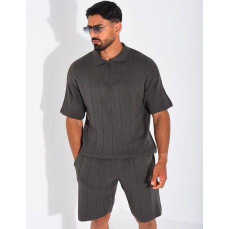 Ensemble côtelé short et polo à zip