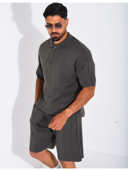 Ensemble côtelé short et polo à zip