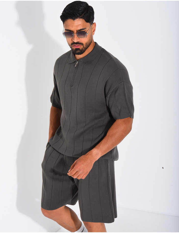 Ensemble côtelé short et polo à zip
