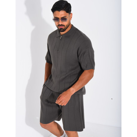 Ensemble côtelé short et polo à zip