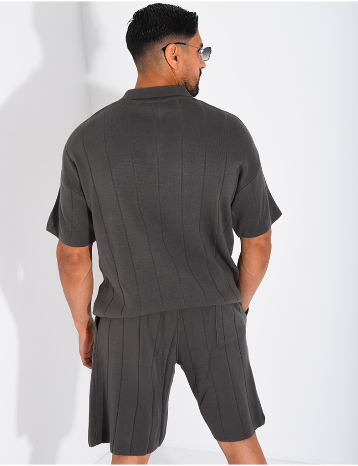 Ensemble côtelé short et polo à zip