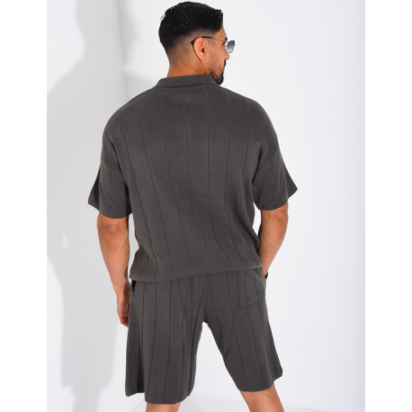 Ensemble côtelé short et polo à zip