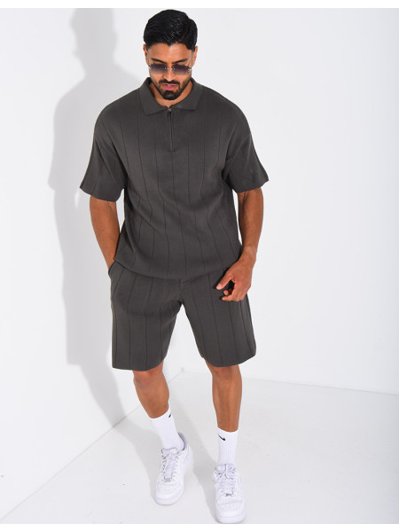 Ensemble côtelé short et polo à zip