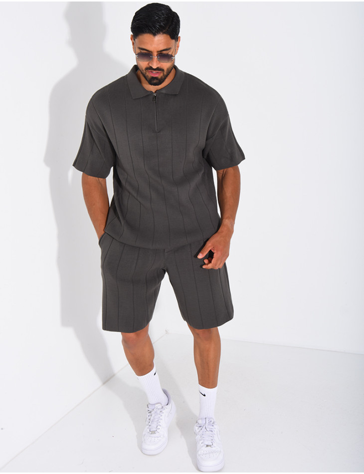 Ensemble côtelé short et polo à zip