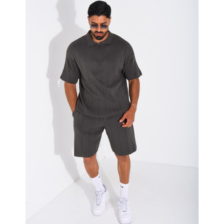 Ensemble côtelé short et polo à zip