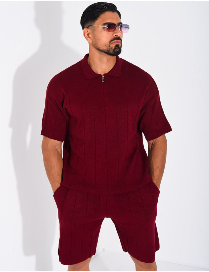 Ensemble côtelé short et polo à zip
