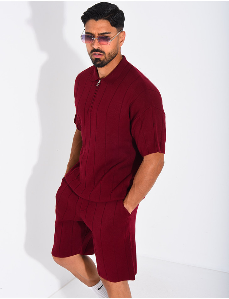 Ensemble côtelé short et polo à zip