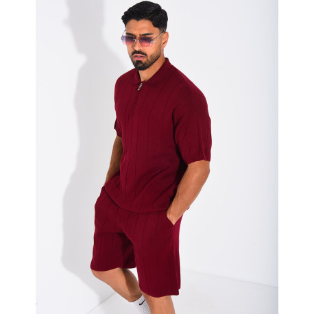 Ensemble côtelé short et polo à zip