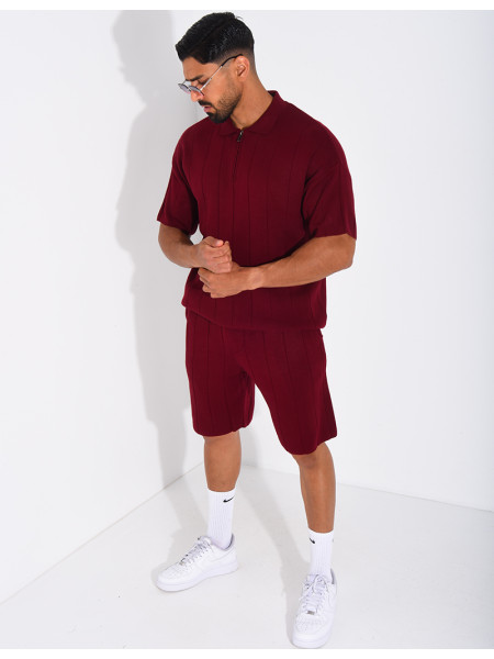 Ensemble côtelé short et polo à zip