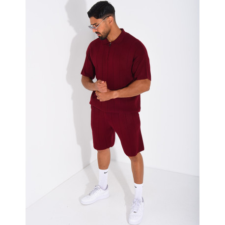 Ensemble côtelé short et polo à zip