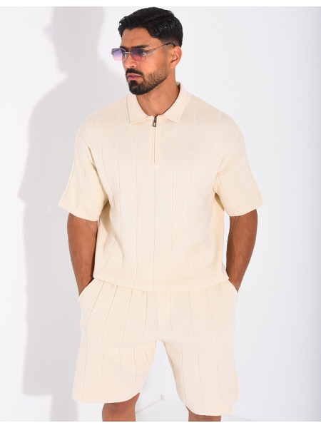 Ensemble côtelé short et polo à zip
