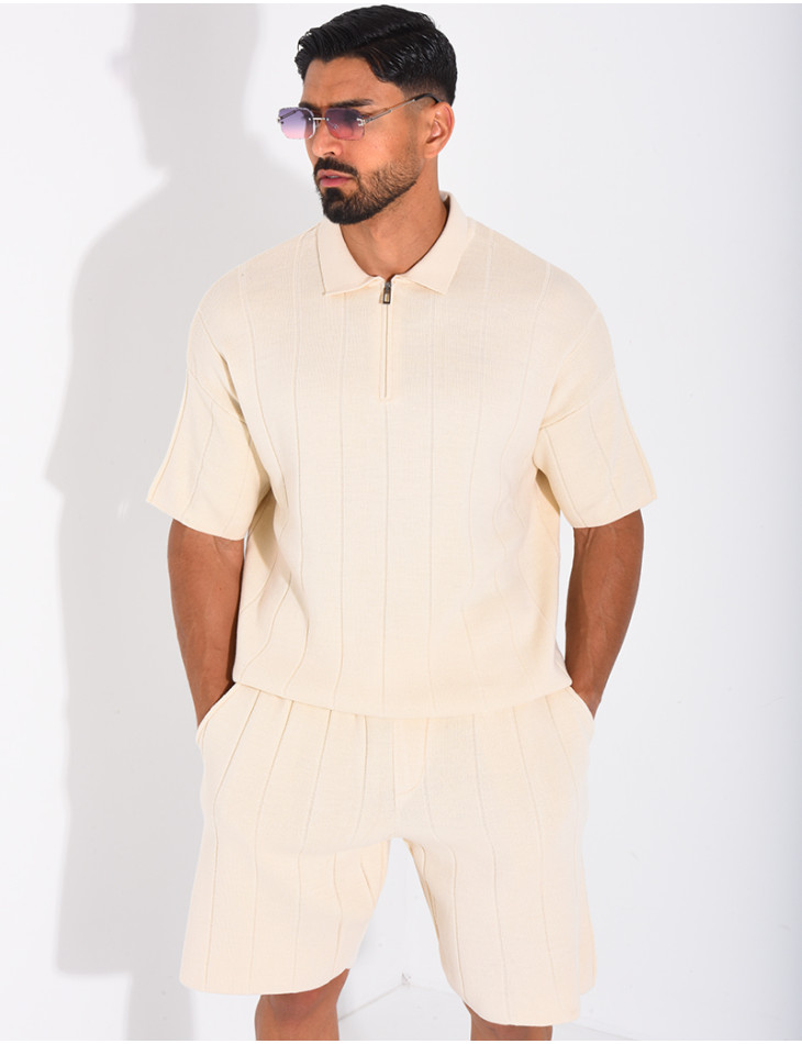 Ensemble côtelé short et polo à zip