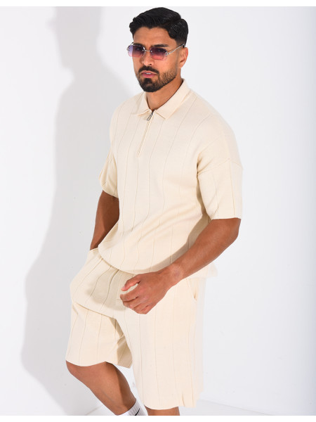 Ensemble côtelé short et polo à zip