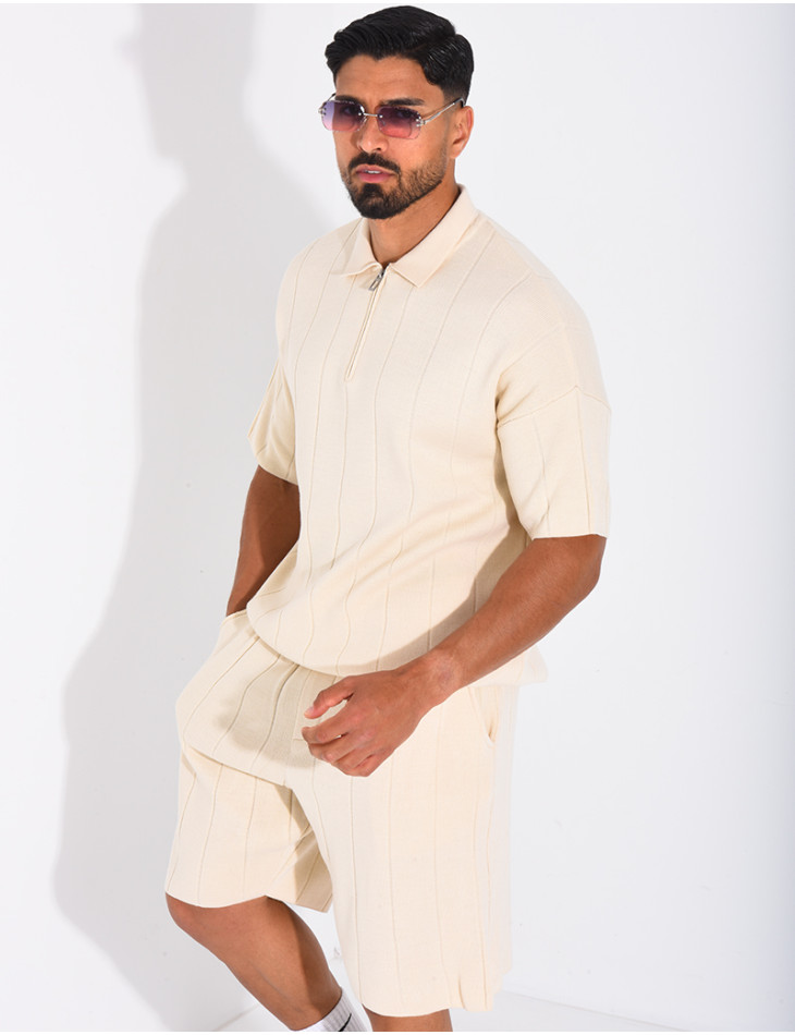 Ensemble côtelé short et polo à zip