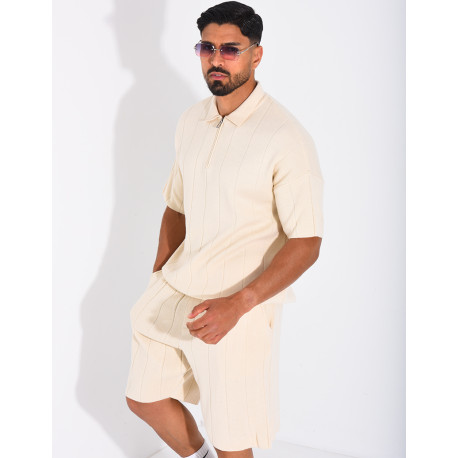 Ensemble côtelé short et polo à zip