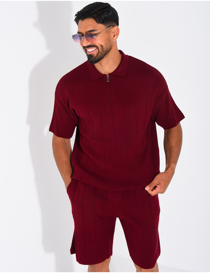 Ensemble côtelé short et polo à zip