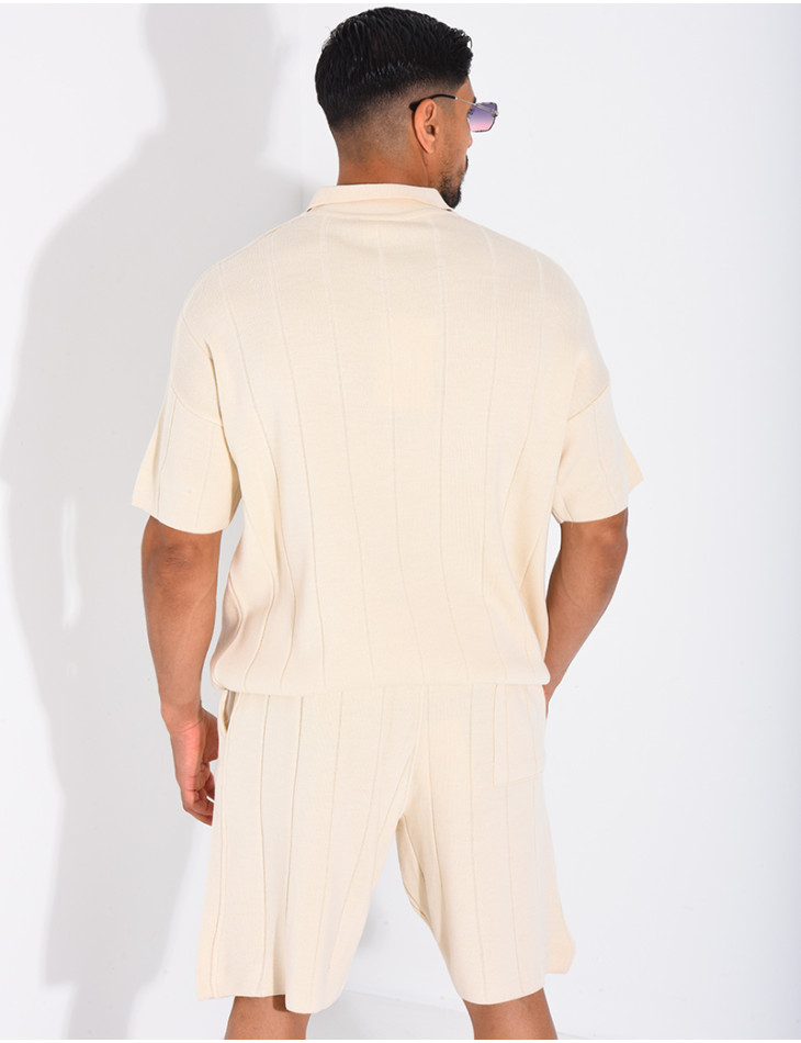 Ensemble côtelé short et polo à zip