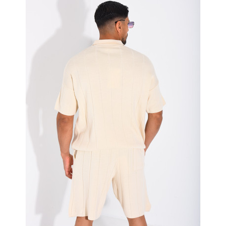 Ensemble côtelé short et polo à zip