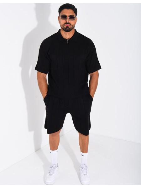 Ensemble côtelé short et polo à zip