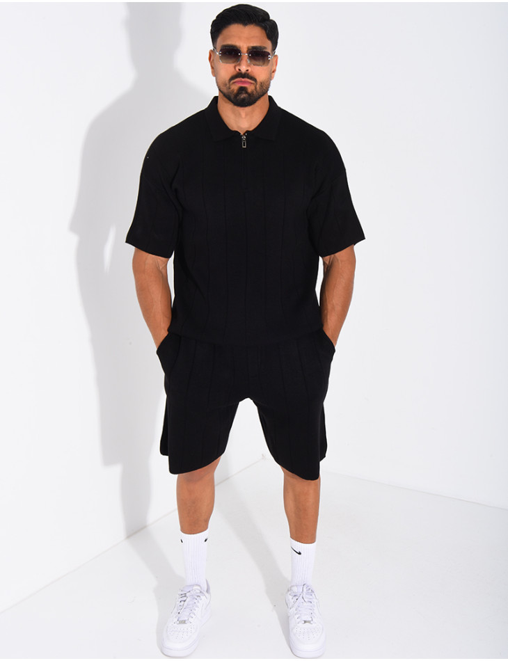 Ensemble côtelé short et polo à zip