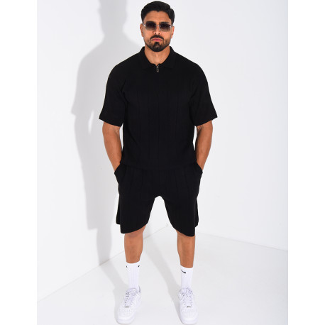 Ensemble côtelé short et polo à zip