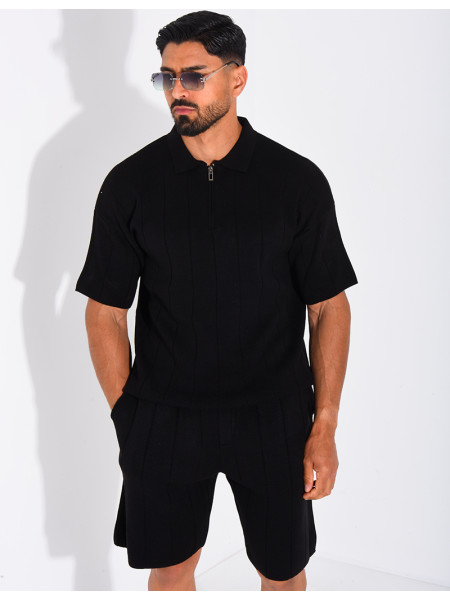Ensemble côtelé short et polo à zip