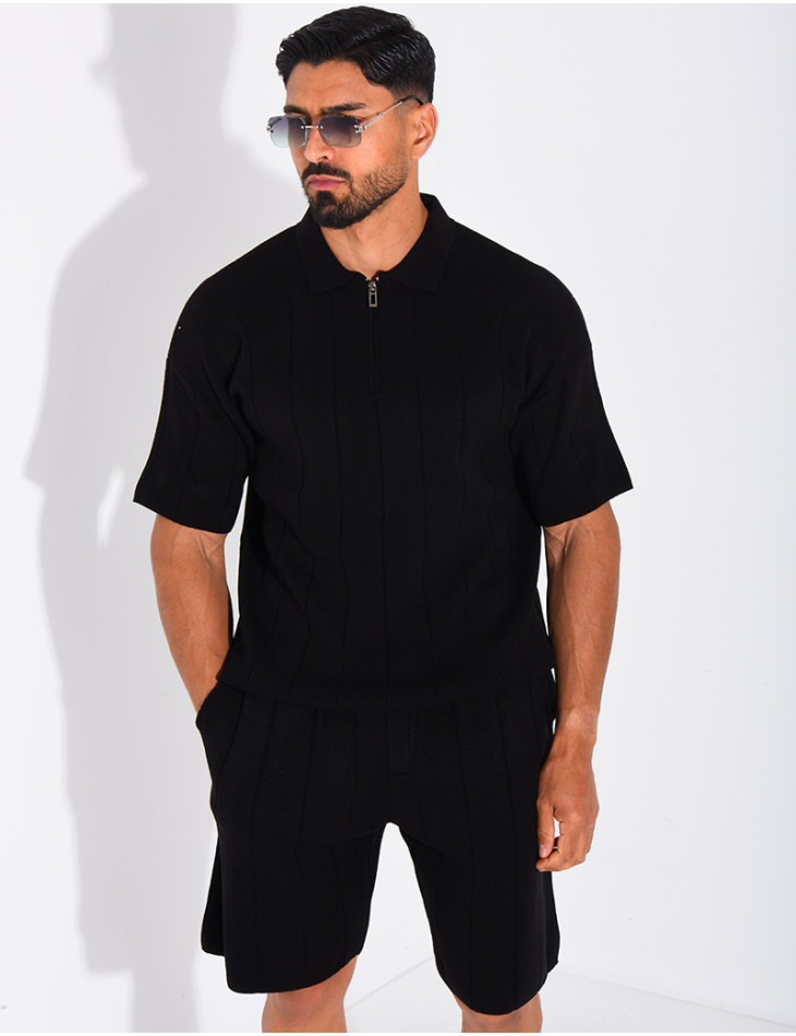 Ensemble côtelé short et polo à zip