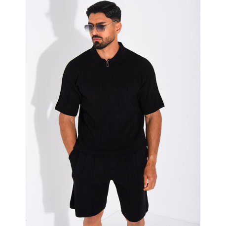 Ensemble côtelé short et polo à zip