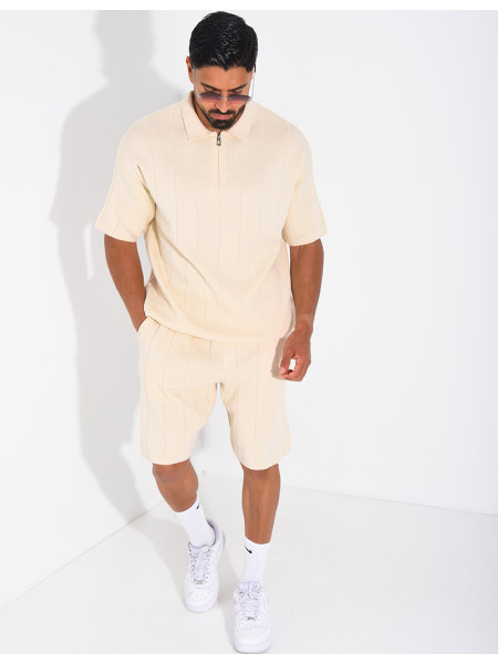Ensemble côtelé short et polo à zip