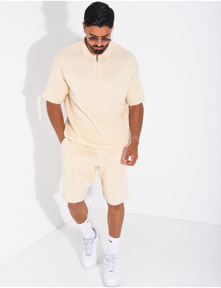 Ensemble côtelé short et polo à zip