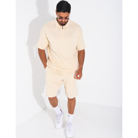 Ensemble côtelé short et polo à zip
